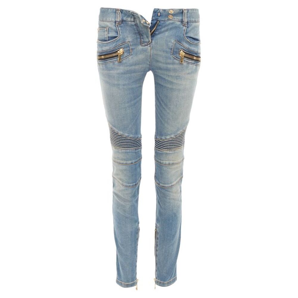 Balmain Ribbed Denim Biker Jeans